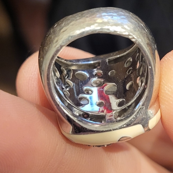 Belle Etoile Galaxy Sterling Silver Beige Enamel CZ RING Size 7 - Picture 4 of 6